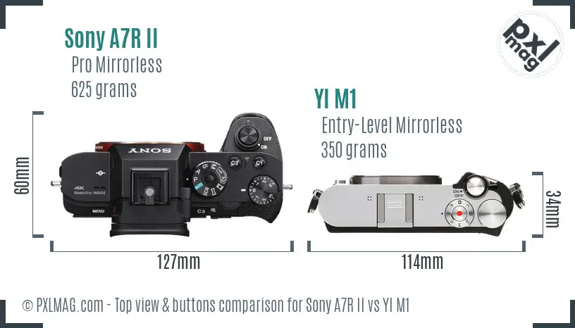 Sony A7R II vs YI M1 top view buttons comparison