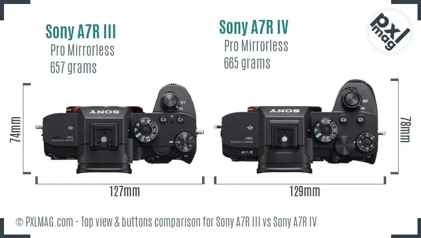 Sony A7R III vs Sony A7R IV top view buttons comparison