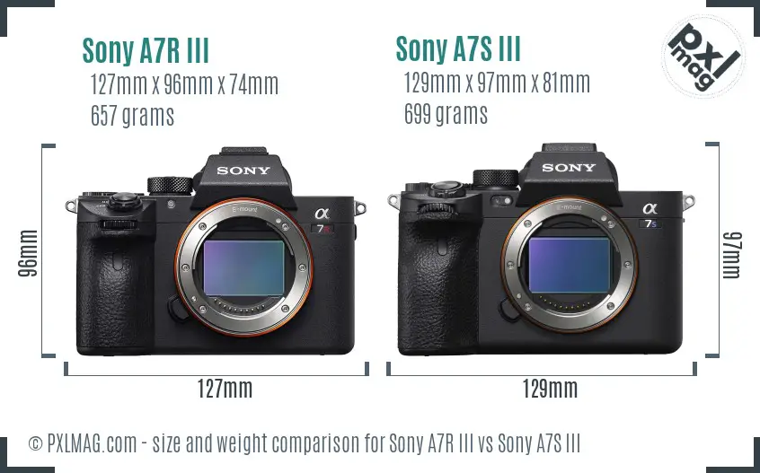 Sony A7R III vs Sony A7S III size comparison