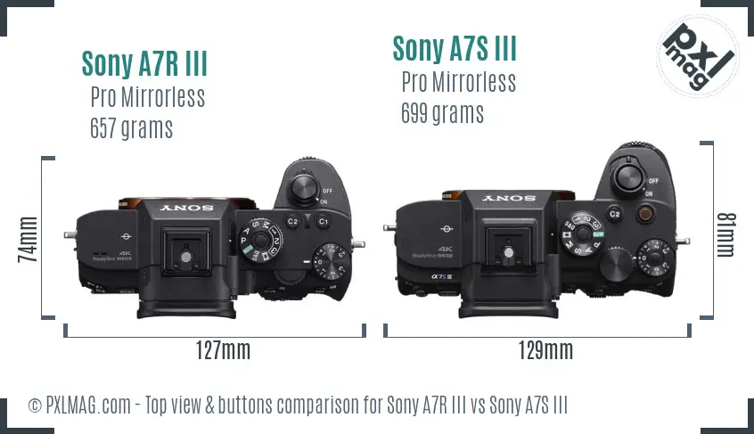 Sony A7R III vs Sony A7S III top view buttons comparison