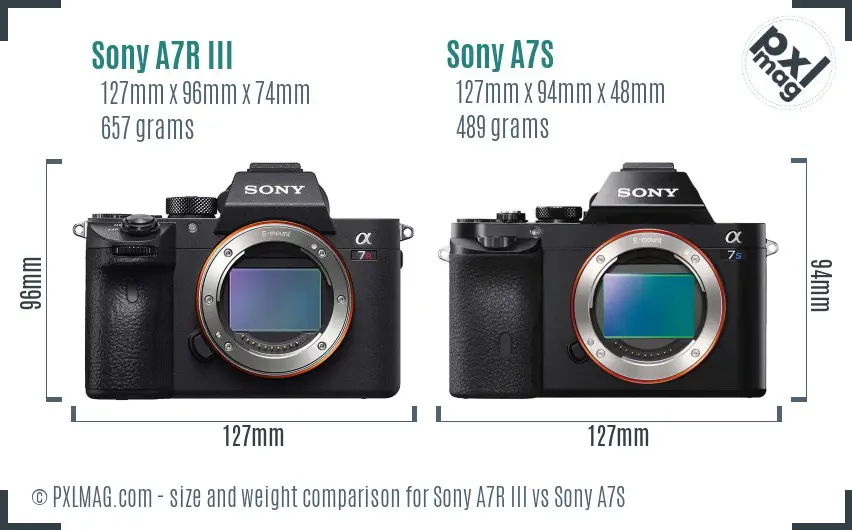Sony A7R III vs Sony A7S size comparison