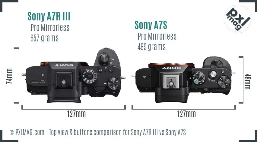 Sony A7R III vs Sony A7S top view buttons comparison