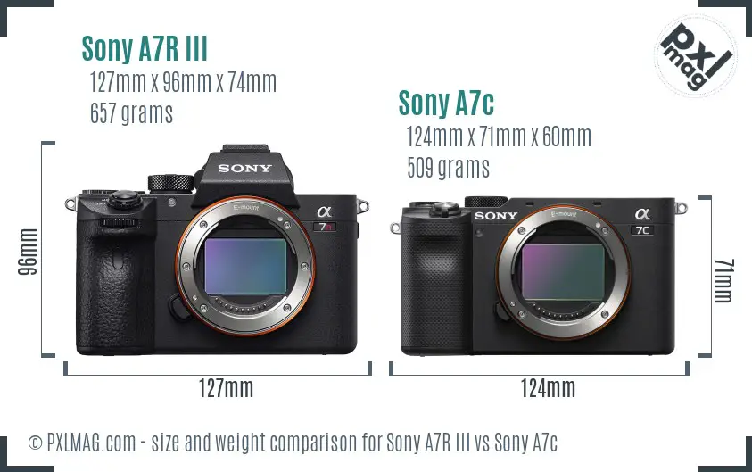Sony A7R III vs Sony A7c size comparison