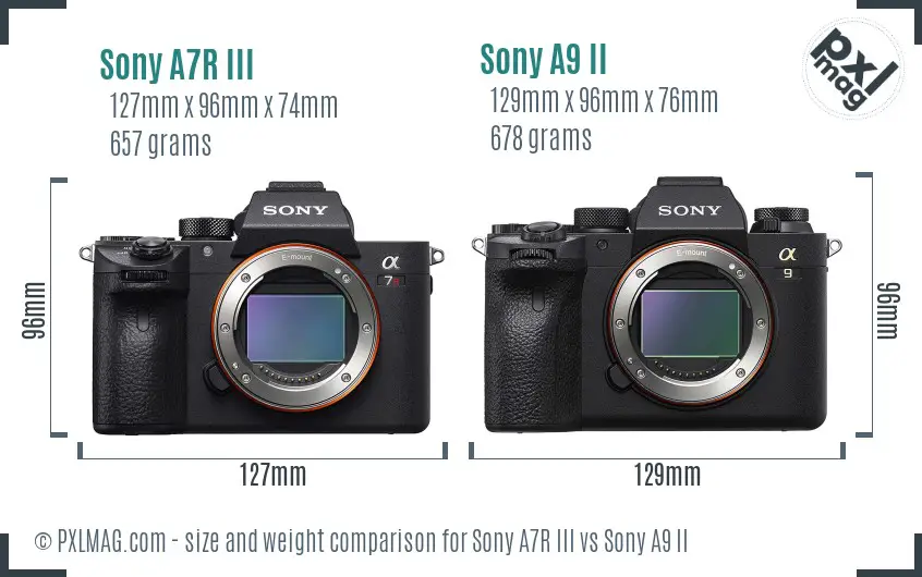 Sony A7R III vs Sony A9 II size comparison
