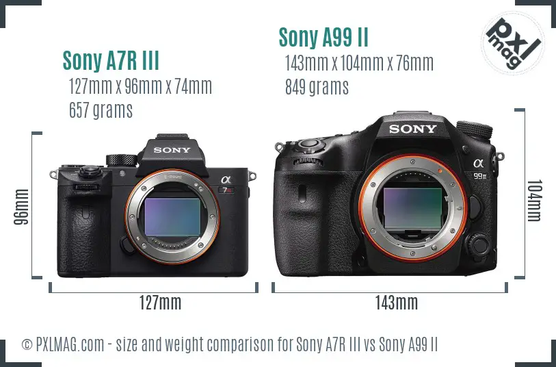 Sony A7R III vs Sony A99 II size comparison