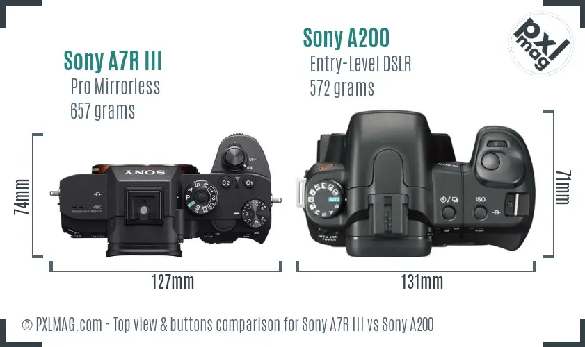 Sony A7R III vs Sony A200 top view buttons comparison