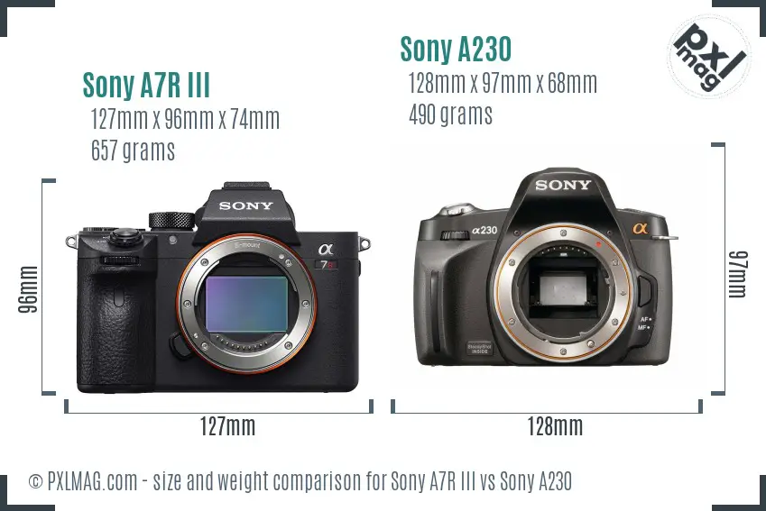 Sony A7R III vs Sony A230 size comparison