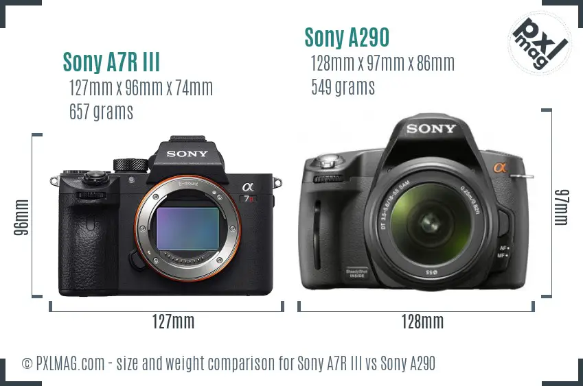 Sony A7R III vs Sony A290 size comparison