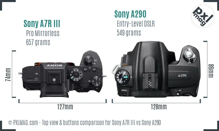 Sony A7R III vs Sony A290 top view buttons comparison