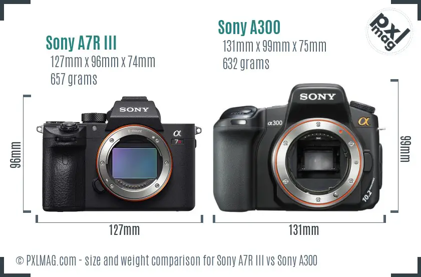 Sony A7R III vs Sony A300 size comparison