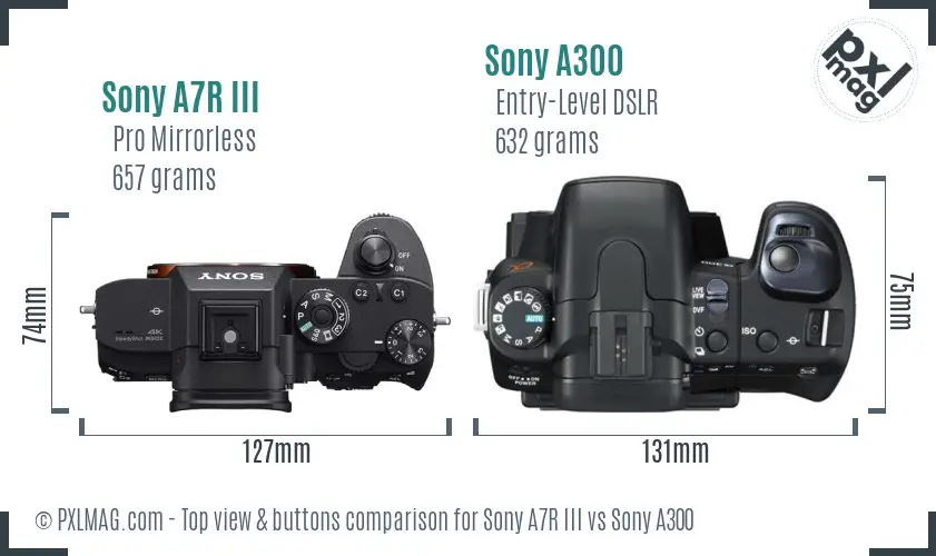 Sony A7R III vs Sony A300 top view buttons comparison