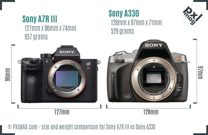 Sony A7R III vs Sony A330 size comparison