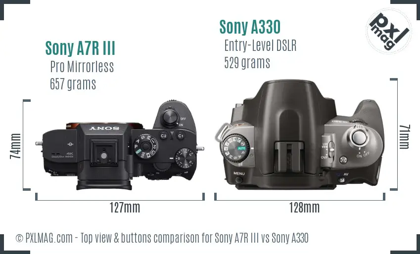 Sony A7R III vs Sony A330 top view buttons comparison