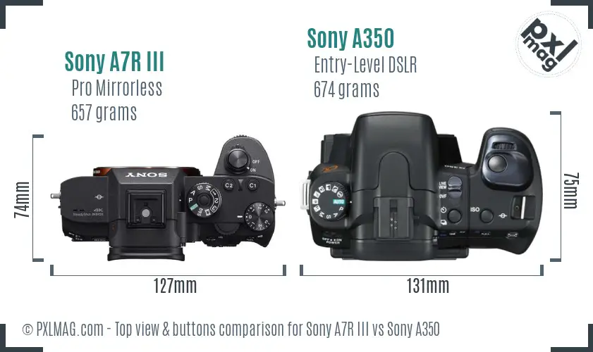 Sony A7R III vs Sony A350 top view buttons comparison