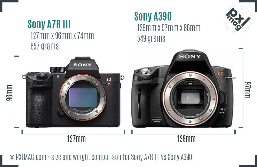 Sony A7R III vs Sony A390 size comparison