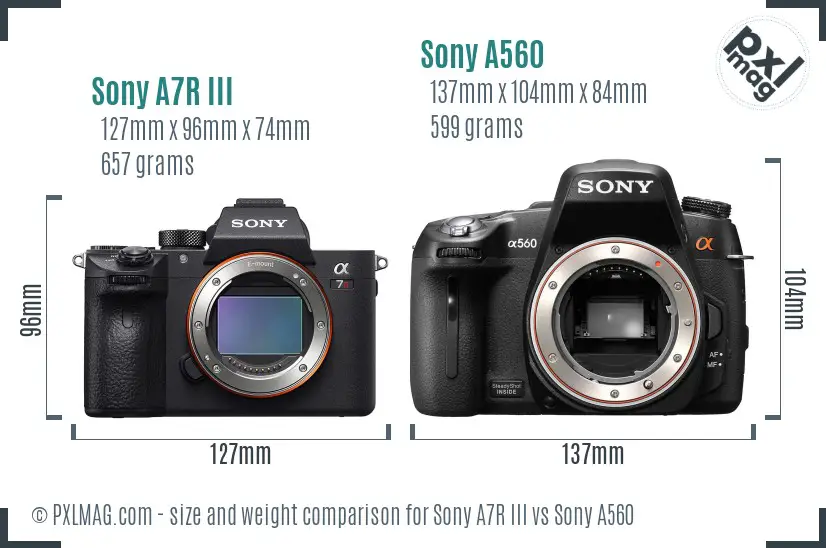 Sony A7R III vs Sony A560 size comparison
