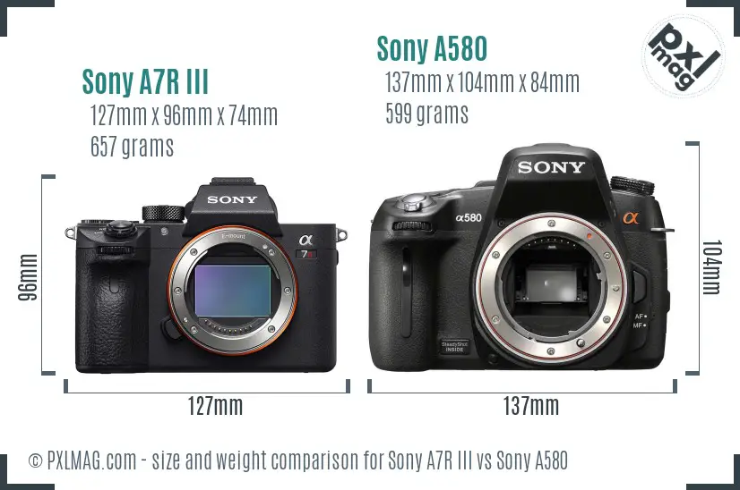 Sony A7R III vs Sony A580 size comparison
