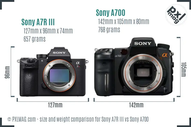 Sony A7R III vs Sony A700 size comparison