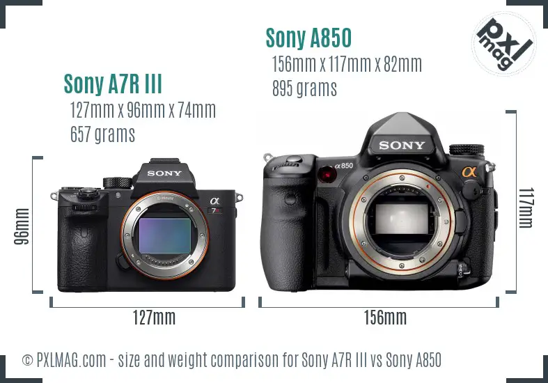Sony A7R III vs Sony A850 size comparison
