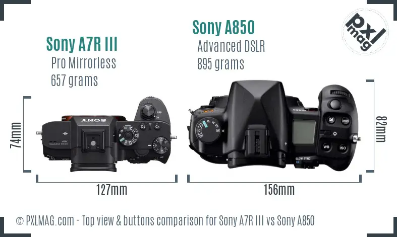 Sony A7R III vs Sony A850 top view buttons comparison