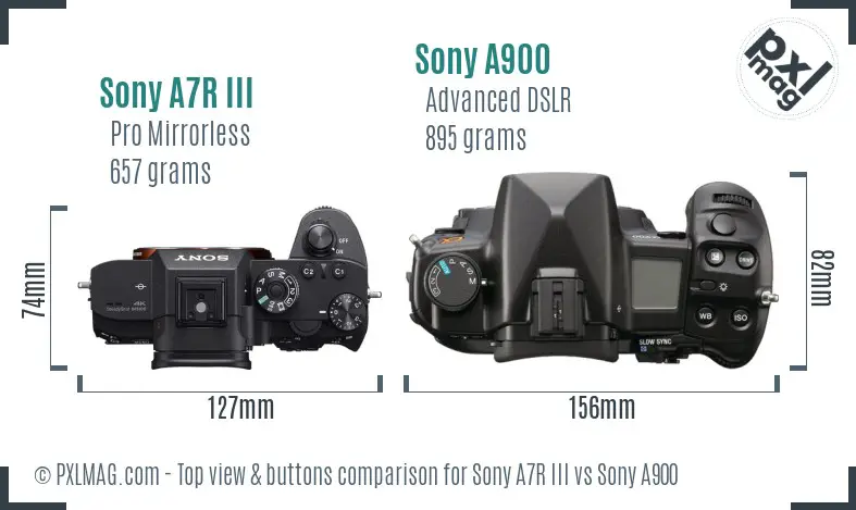 Sony A7R III vs Sony A900 top view buttons comparison