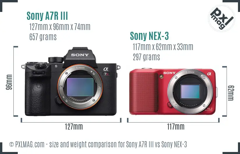 Sony A7R III vs Sony NEX-3 size comparison