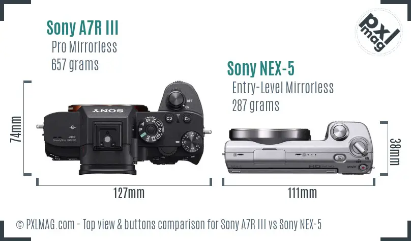 Sony A7R III vs Sony NEX-5 top view buttons comparison
