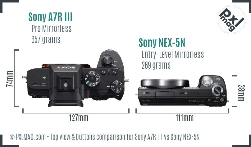 Sony A7R III vs Sony NEX-5N top view buttons comparison