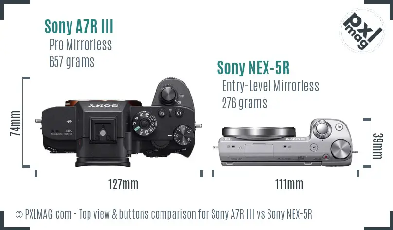 Sony A7R III vs Sony NEX-5R top view buttons comparison