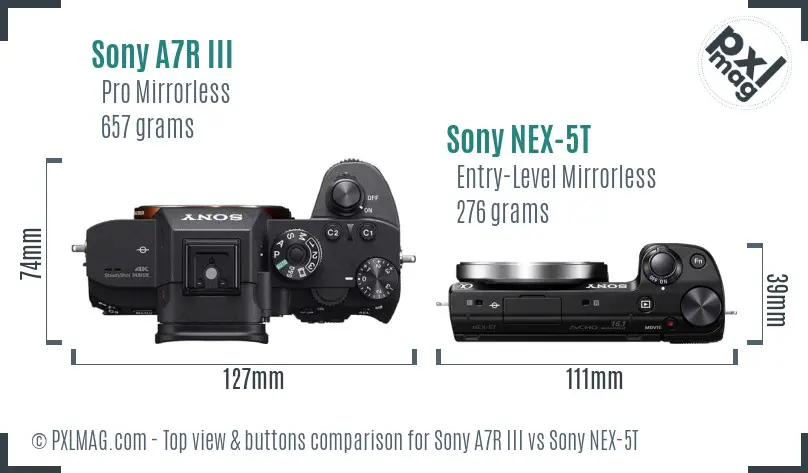 Sony A7R III vs Sony NEX-5T top view buttons comparison