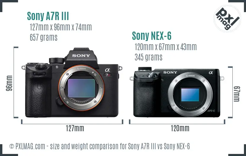 Sony A7R III vs Sony NEX-6 size comparison