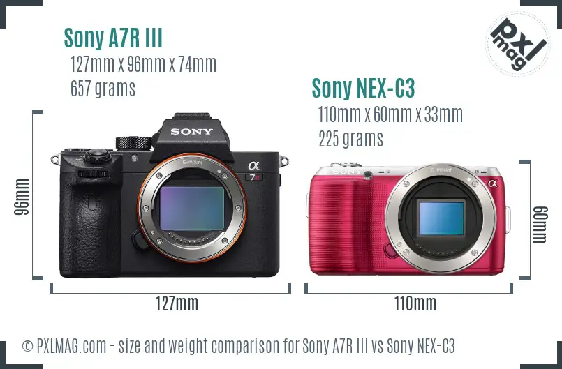 Sony A7R III vs Sony NEX-C3 size comparison