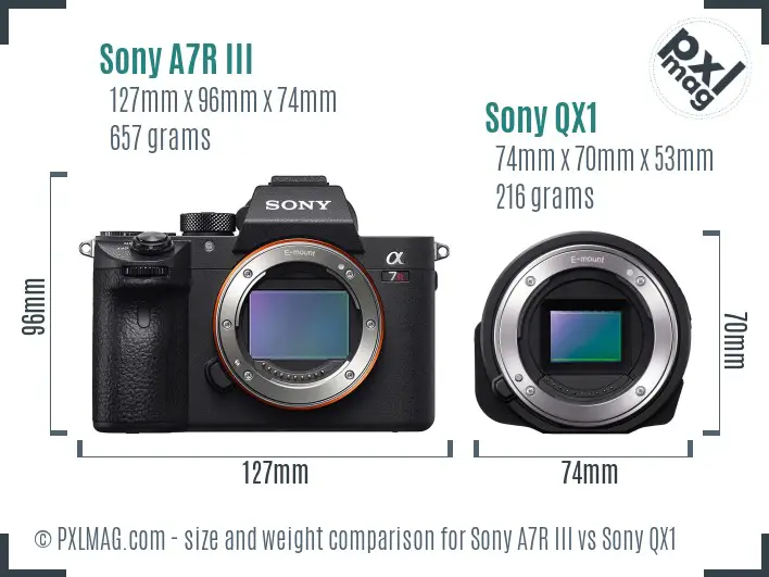 Sony A7R III vs Sony QX1 size comparison