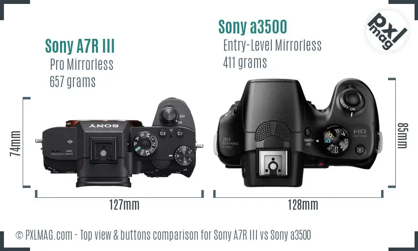 Sony A7R III vs Sony a3500 top view buttons comparison