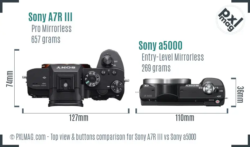 Sony A7R III vs Sony a5000 top view buttons comparison