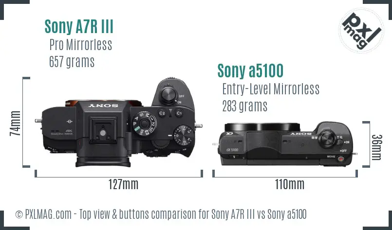 Sony A7R III vs Sony a5100 top view buttons comparison Sony A7R III vs Sony a5100 top view buttons comparison
