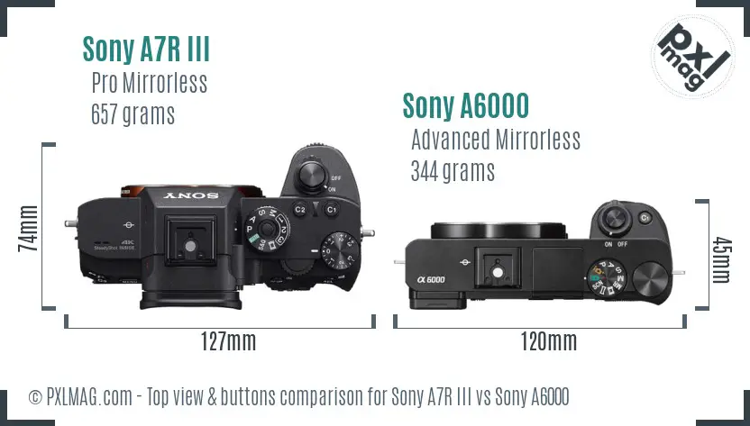 Sony A7R III vs Sony A6000 top view buttons comparison Sony A7R III vs Sony A6000 top view buttons comparison