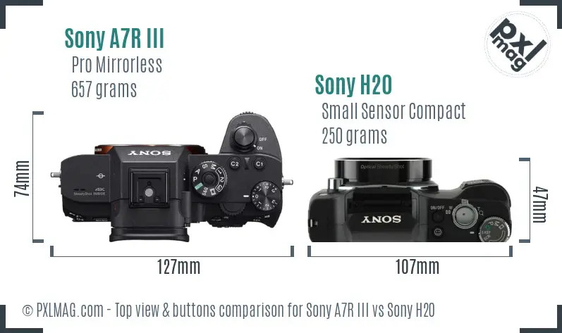 Sony A7R III vs Sony H20 top view buttons comparison