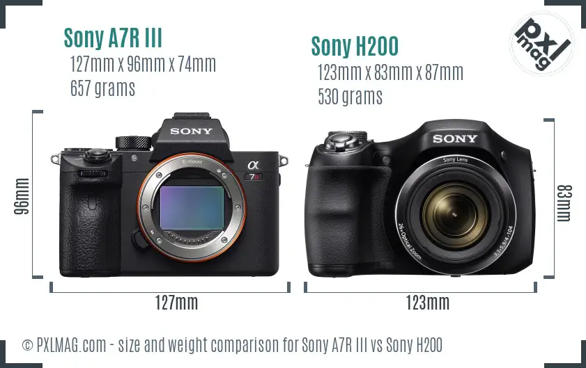 Sony A7R III vs Sony H200 size comparison