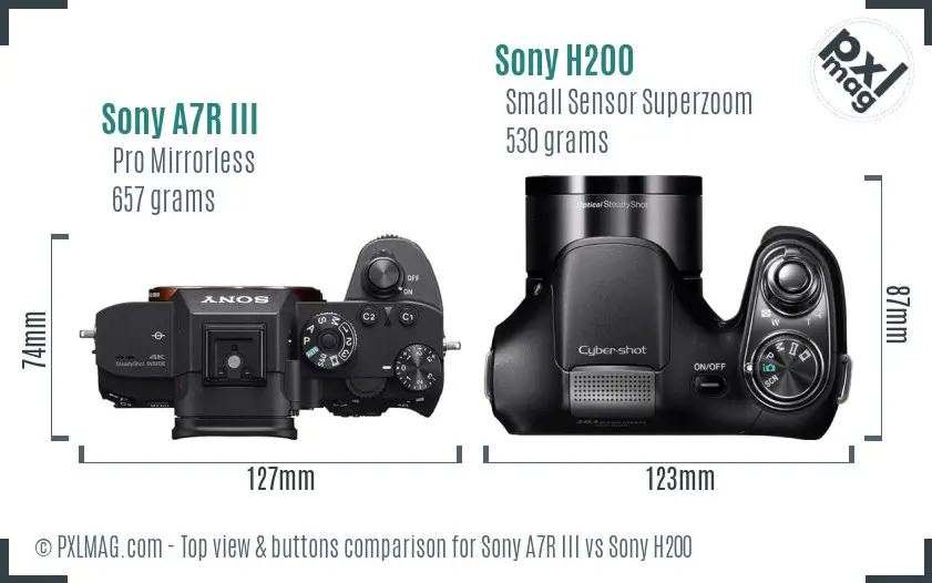 Sony A7R III vs Sony H200 top view buttons comparison