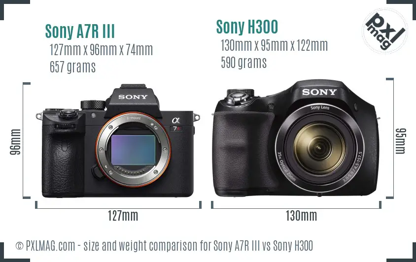 Sony A7R III vs Sony H300 size comparison