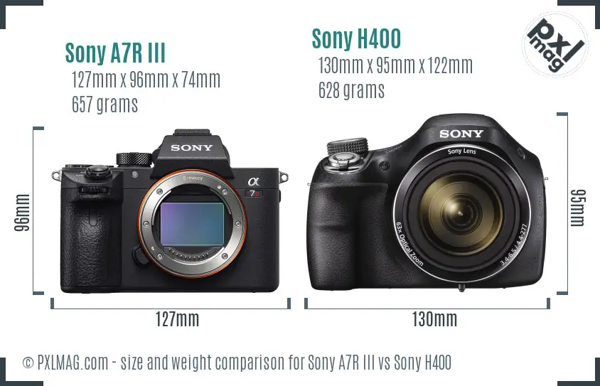 Sony A7R III vs Sony H400 size comparison