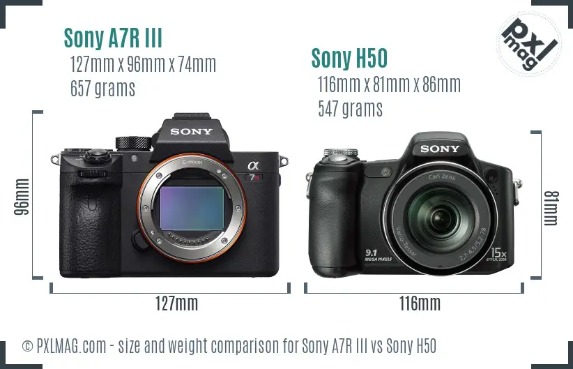Sony A7R III vs Sony H50 size comparison