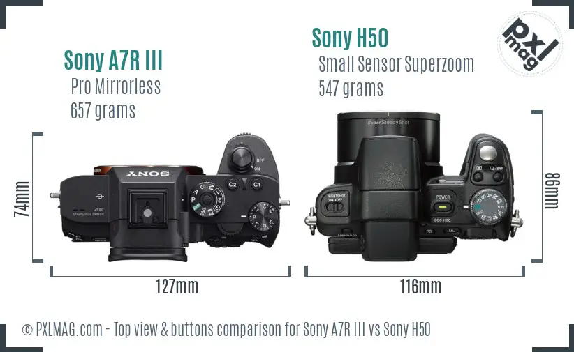 Sony A7R III vs Sony H50 top view buttons comparison
