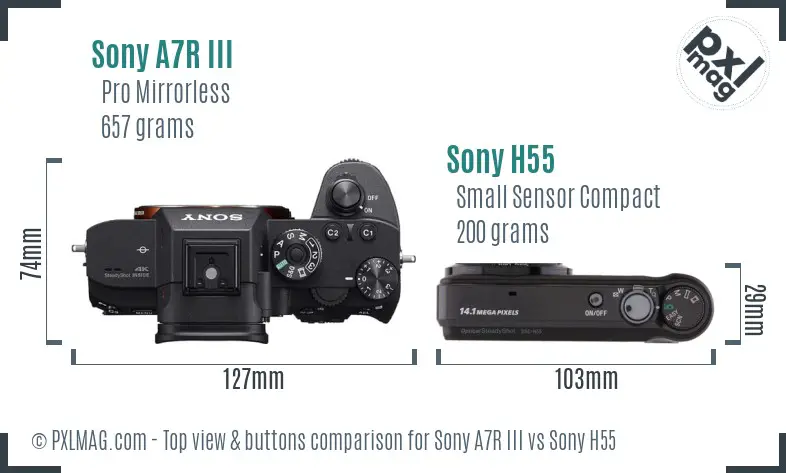 Sony A7R III vs Sony H55 top view buttons comparison