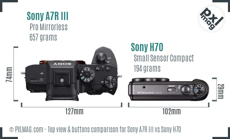 Sony A7R III vs Sony H70 top view buttons comparison