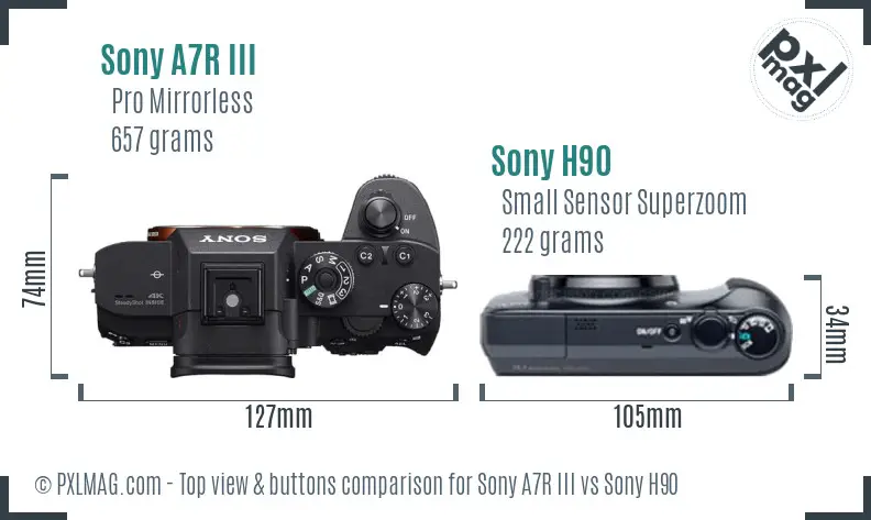 Sony A7R III vs Sony H90 top view buttons comparison