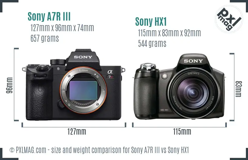 Sony A7R III vs Sony HX1 size comparison