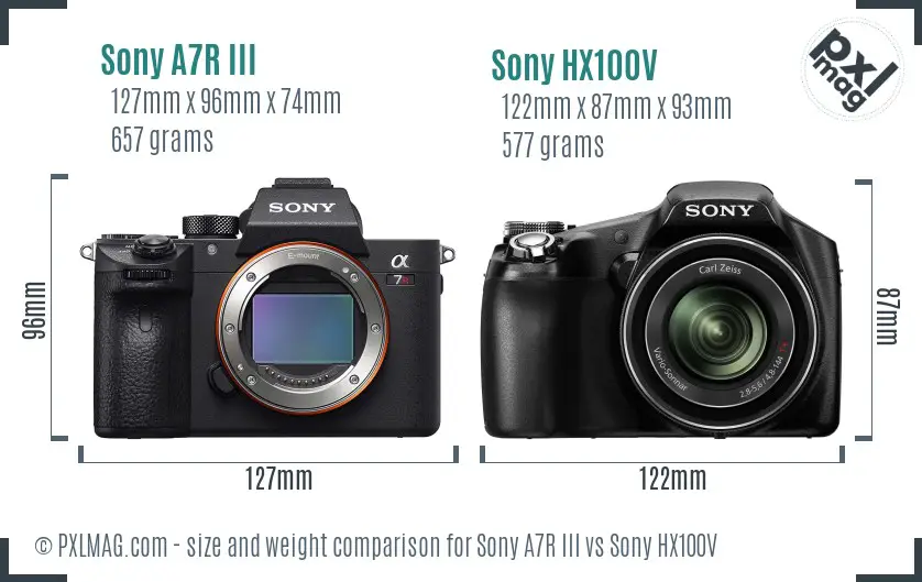 Sony A7R III vs Sony HX100V size comparison