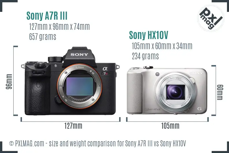 Sony A7R III vs Sony HX10V size comparison
